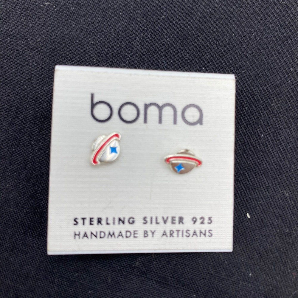 Boma Earrings Silver Saturn Planet Enamel EA 2128RD/BK Space Astronomy Science